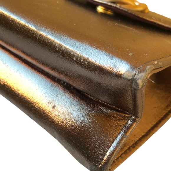 Vintage Vegan Framed Handbag Faux Leather Metal Handle AS IS - Picture 12 of 12